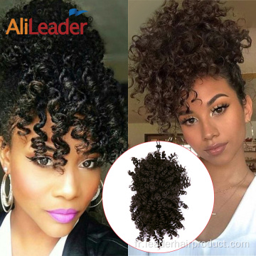 Extension de cheveux de queue de cheval avec cordon de serrage Afro Puff avec frange